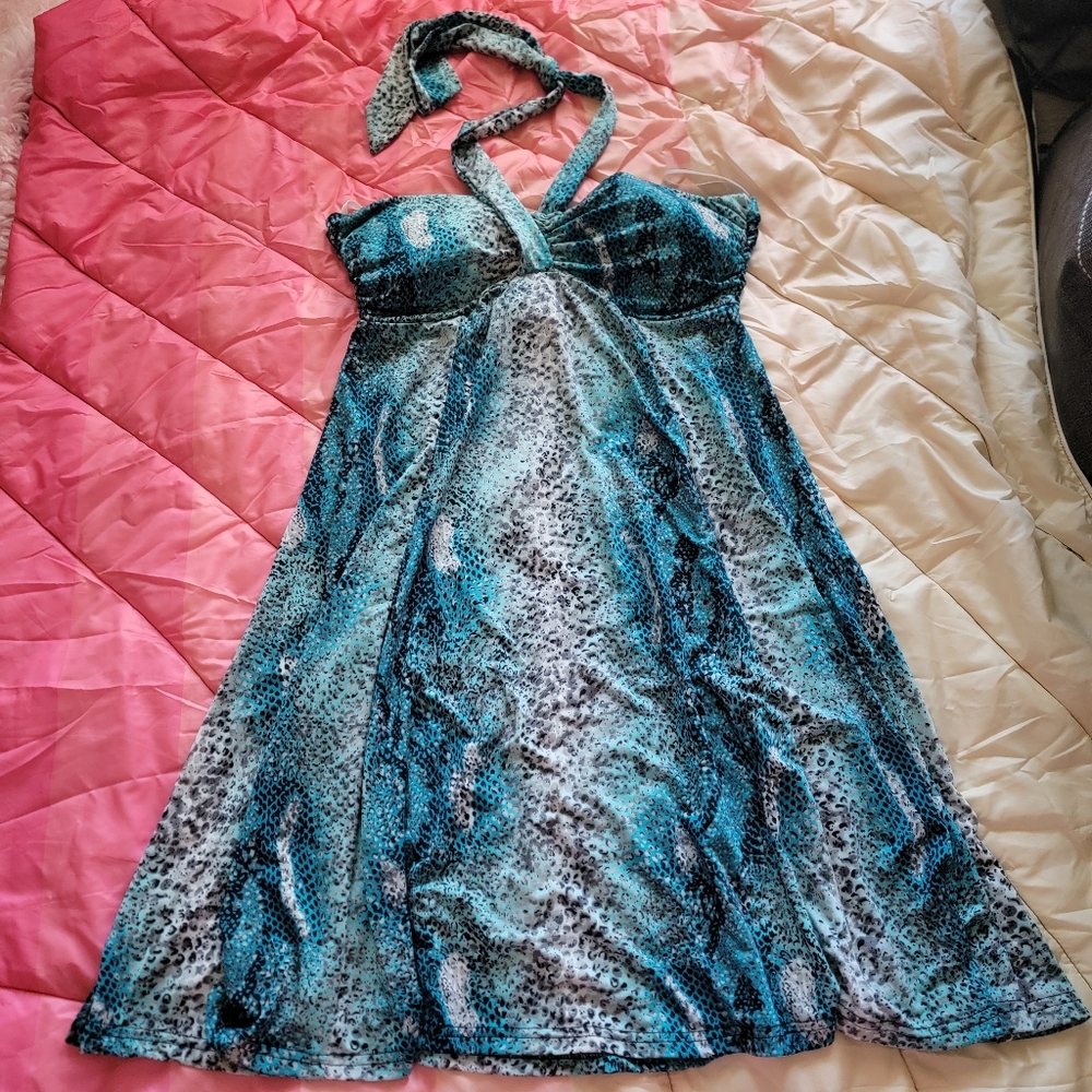 Blue and Black Halter Dress